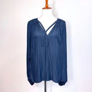RAMY BROOK Peasant Long Puff Sleeve Top SMALL Navy